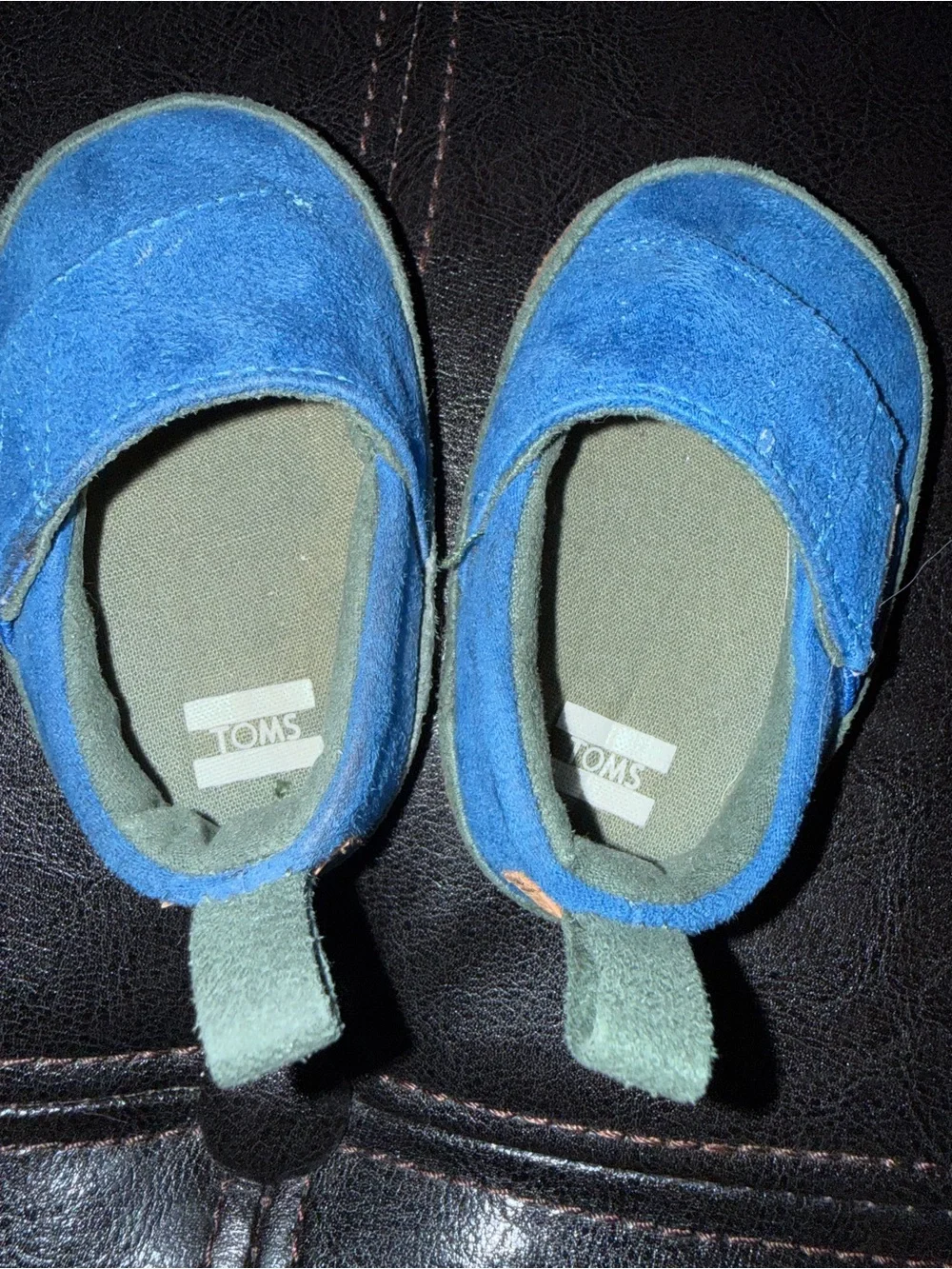 Toms Baby Moccasins Tan & Light Blue Peace Sign Sole